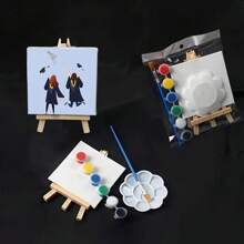 1 طقم من 6 ألوان أكريليك مع حامل وقماش - حفلة تخرج فنية - طقم بدء الرسم متعدد الاستخدامات