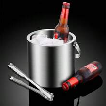 2 件套不锈钢冰桶和冰夹套装，70/105 盎司双层隔热不锈钢冰桶，冰块储存容器，适用于酒吧、派对和露营