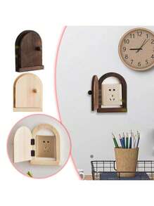 Kreative Holzwand-Dekorationsabdeckung für Steckdosen - Haustür-Augenklappenabdeckung Steckdosenschutz, Kunst-Dekorationsschalterabdeckung Holzschalterabdeckung Wandaufkleber, dekorativer Rahmen als Abdeckung und Schutzabdeckung zur Vermeidung von elektrischen Schlägen - selbstklebend, wiederverwendbar, halbkreisförmig, stromlos, für Lichtschalter in Wohnzimmer, Schlafzimmer, Küche