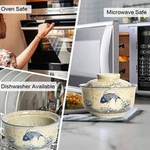 Ceramic Ramen Bowl Set Of 2, Ramen Noodle Bowl With Lid 27oz Japanese Retro Style Soup, Pho, Udon Bowls, Matching Spoons And Chopsticks Microwave & Dishwasher Safe, Fish-Cb - 魚 - 查看 9