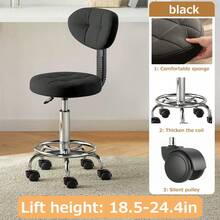 Modern Office Desk Chair Rolling Stool Computer Chair With Low Back Height Adjustable Work Home Salon Drafting Swivel Task With Footrest - Black - View 2