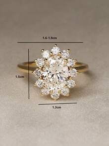 1 Stück eleganter & luxuriöser 925er Sterling Silber Ring mit 2CT Moissanit Blume, Schmuckzubehör für Damen zu Partys/Veranstaltungen/Verlobung