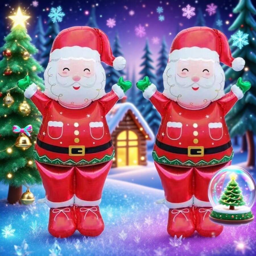 Balão metalizado de Papai Noel, 1 peça, decoração para festa de Natal com esquema de cores vermelho e branco, feito de material metalizado, com um design festivo. Adequado para uso interno e externo, comemorações de feriados e decorações de Natal. - Multicolorido - Ver 1