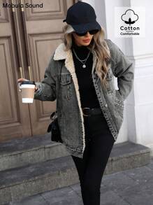 Mobula Sound# Casual Sporty Fashion Middle Eastern Women's Blue Y2K Student College Jacket With Thermal Lined, Suitable For Spring Autumn & Winter