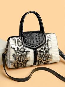 2025新款时尚质感PU奢华亮面手提包，蛇纹设计，大容量托特包/单肩包。适合购物、装钱包，适合年轻女性、大学生、新婚夫妇、白领人士。是办公室、学校、工作、商务、通勤、户外活动、旅行和野餐的理想之选。