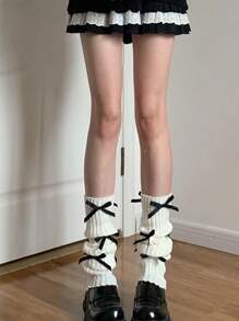 1/2 双女士蝴蝶结腿套，时尚百搭，洛丽塔风格，适合日常穿着秋季配饰