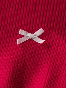 Girls & Teens' Elegant Flare Sleeve Bow Decor Short Knit Pullover Sweater, Suitable For Daily, Vacation, Spring, Autumn, Winter