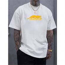 Men's Casual Graphic T-Shirt With Bold "PREDATOR" Lettering & Yellow Print - Black Round Neck Summer Tee, Regular Fit, Machine Washable, Everyday Clothing | Animal Motif Shirt | Comfortable Fit Shirt