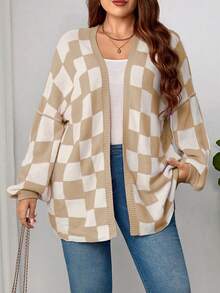 كارديجان متريل مضفر كاجوال بياقة مستديرة أكمام طويلة بمقاسات كبيرة