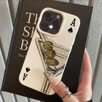 1pc Vintage Martini Glass Black Spade Pattern TPU Phone Case Suitable For Apple/ Phones