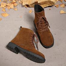 Bottes polyvalentes de mode pour femmes, de couleur unie. Bottes de cheville à bout rond rétro avec lacets et bottines courtes