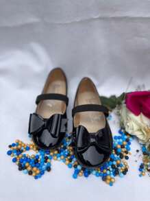 zapato zapatilla flats balerina para niña con moño ala moda para fiestas o eventos especiles recubierto negro tipo escolar - Negro - Ver 3