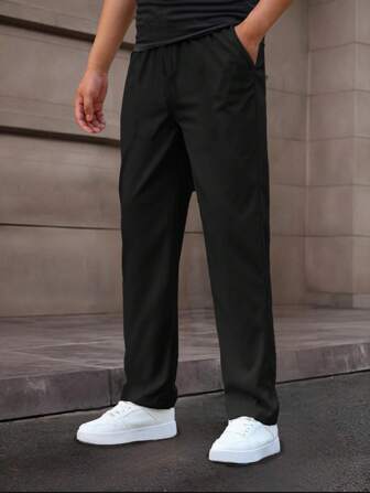 1件装 男童及青少年时尚休闲复古街头风直筒工装裤，适合日常、户外、运动、春夏穿着