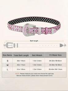 1pc  Blingbling    Party    PU Leather    Grommet Eyelet    Women's Women's SK2 Belt With Diamonds Belt With Diamonds  Western Studded Belt - 粉色 - 查看 4