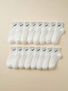 16 Pairs Kids Solid Color Short Socks With Diagonal Stripes, Suitable For Babies, Boys & Girls Daily Wear