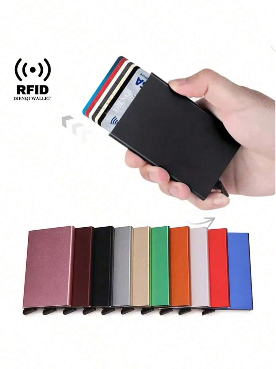 RFID Blocking Credit Card Holder, Men's Metal Wallet, Men's Card Case, Minimalist Metal Card Sleeve, RFID Shielding Card Holder, Aluminum Alloy Black Wallet, Men's Card Holder, Business Casual Fashion Wallet, Father's Day, Valentine's Day, Birthday Gift For Father, Friends, Boyfriend - Multicolor - View 1