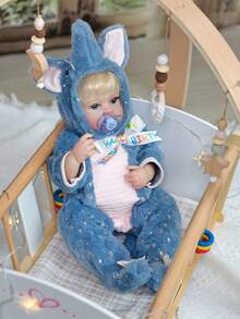 Cloveray 51cm Ultra-Realistic Vinyl Reborn Baby Doll- Belle, Full Vinyl Body Washable | Movable Limbs + Blue Elephant Plush Romper + Pacifier + Bottle + Diaper | Gift Set | Ideal Birthday Gift Set For Roleplay, Dress Up, Children's Companion Toy, Comfort Doll For Elderly, Collectible - Blue - View 4