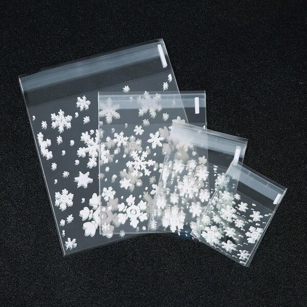 100pcs/Pack Transparent Snowflake OPP Self-Sealing Bags, Small Item Storage Bags, Candy & Jewelry Packaging Bags, Moisture-Proof & Dust-Proof Storage Bags, Christmas Gift Packaging Bags
