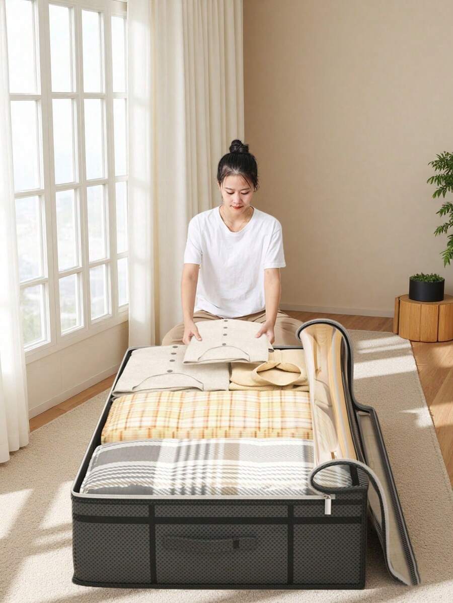 1PC Gray Clothing Storage Bag, Quilt Storage Box, Under Bed Storage Bag, Bedroom Storage, Visible Window Storage Box, Waterproof And Moisture-Proof, Suitable For Storing Blankets And Idle Items At Home Dress Pants Shoes Jeans Boots Skirt Bedroom, Organizer, Home Storage, White T Shirt Women, Black Pants Women, Ladies Winter Clothes, Dress, - Grey - View 1