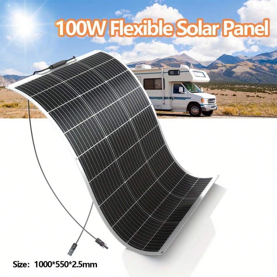 Panel Solar Flexible de 100W Ligero y Plegable para Carga Fuera de Red, Ideal para Caravanas, Barcos, Remolques, Yates, Cabañas, Tiendas y Superficies Irregulares (100W) - Flexibles Solarpanel 100 W - Übersicht 1
