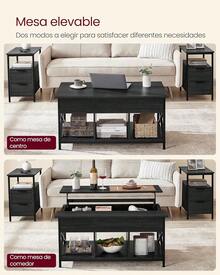 VASAGLE Mesa De Centro, Mesa De Café Con Tablero Elevable, Para Dormitorio, Con Espacio Abierto Y Oculto, Barras En Forma De X, 60 X 100 X (48-62) Cm, Blanco Nieve Y Blanco LCT205W46 - 黑色 - 查看 5