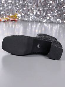 بوت بكعب سميك مرصع بالراين 25-2 سم، باللونين الذهبي والفضي، لامع، بطراز الأميرة، بوت بكعب متوسط، متعدد الاستخدامات للخريف/الشتاء