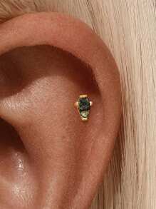 1pc 925 Sterling Silver Moss Agate Snake Shape Internally Threaded Flatback Labret Tragus Stud Conch Earring Tragus Helix Cartilage Piercing Gift For Her