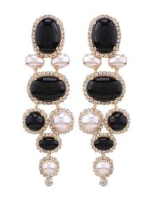 新款不对称仿巴洛克风格人造珍珠耳环女士妈妈夸张长款垂坠水钻耳环女式珠宝礼物 - PIN - 查看 1