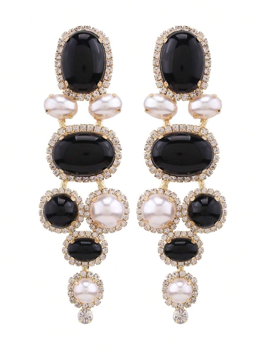 新款不对称仿巴洛克风格人造珍珠耳环女士妈妈夸张长款垂坠水钻耳环女式珠宝礼物 - PIN - 查看 1