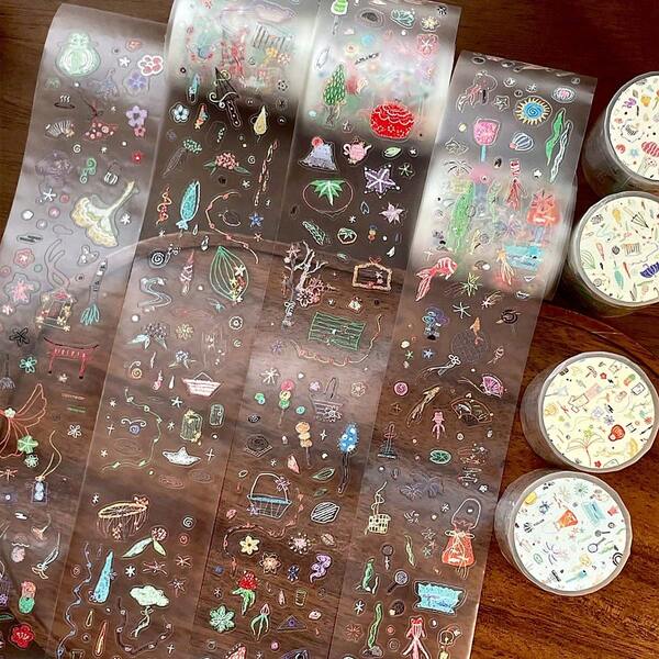 4 Rolls Of Stickers, Abstract Nose Decor, Seasonal Scenery, Transparent Aesthetic Scrapbooking Supplies