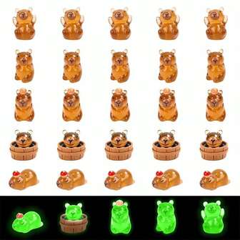 10/15/20/30pcs Bright Mini Capybara Resin Figures, 5 Different Appearances, Mini Capybara Resin Figures, Miniature Landscape Gardens, Bonsai, Used For The Decoration Of Fish Ponds And Aquariums,The Best Gift