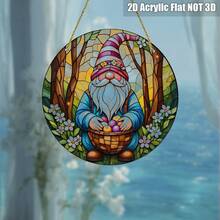 2D Flat, 1pc Easter Gnome Acrylic Suncatcher Wall Art Stained GlassStyle Decorative Plaque With Flowered Hat, Egg Basket & Whimsical Forest Scene, Pastel Hues & Polka Dots, 20.32cm X 20.32cm Home Office Decor, No Electricity Needed, Gnome Decor, Holiday Decoration, Polka Dot Accents, Artistic Craftsmanship, 2D Flat