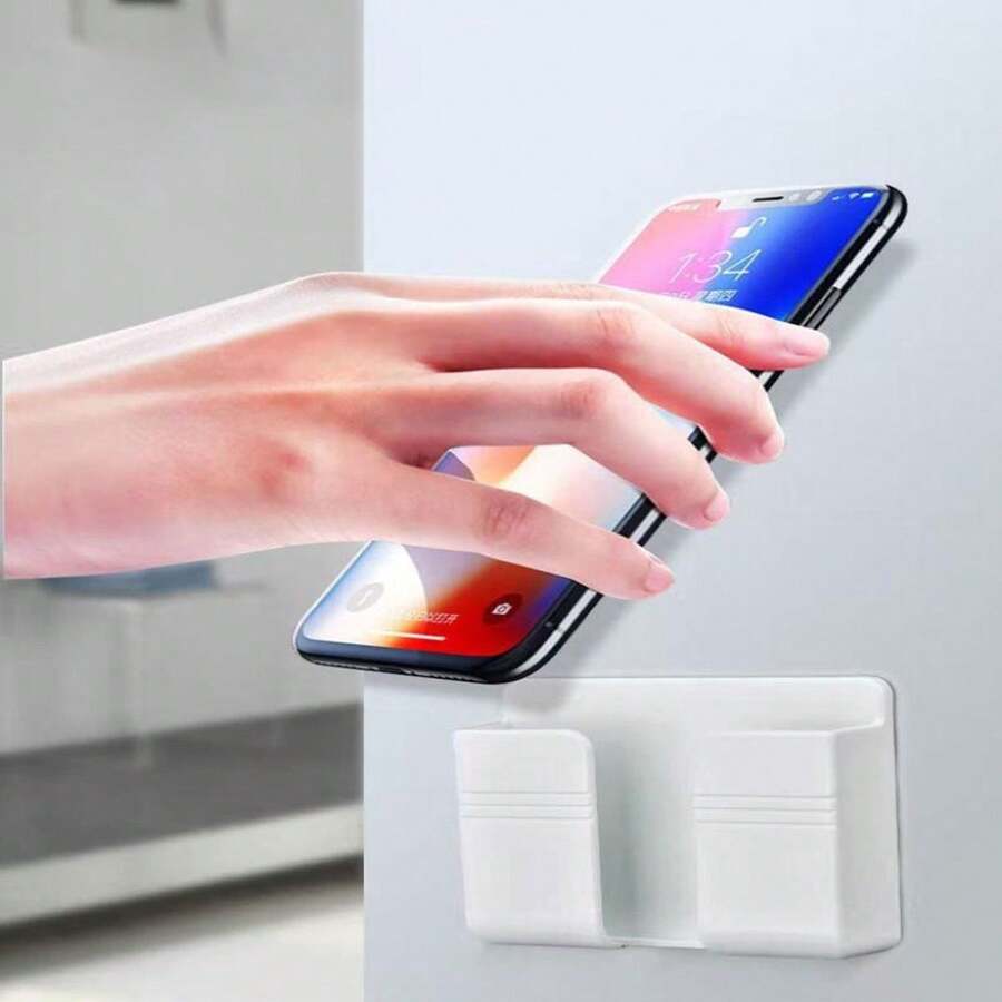 Wall-Mounted Phone Charging Box Holder, Adhesive Remote Control Holder Base, No Drilling Wall Storage Rack - Multicolor - View 1