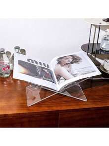 1 件亚克力书架，创意亚克力桌面书籍、杂志、相册展示架，X 形阅读展示托盘，开学季必备 - 無色 - 查看 5