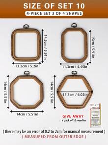 多件复古风格棕色仿木纹绣花箍，各种形状，采用优质 ABS 和 PVC 材料制成，配有金属挂钩，防碎，配有 16 根针，适用于家居装饰和刺绣 - 棕色 - 查看 16