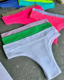 Kit 6 Calcinha Tanga Canelada Fashion Moda Feminina Conforto