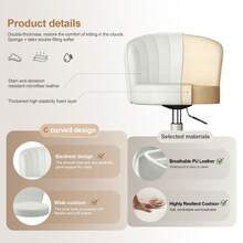 Small Desk Chair Round Rolling Chair With Back PU Leather Height Adjustable Swivel Vanity Work Computer Stool Chair For Home Office Bedroom - White - View 3