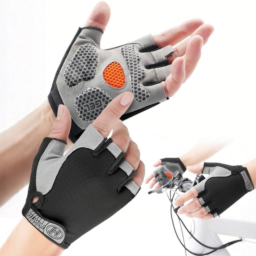 POOST Guantes de ciclismo para hombre y mujer (almohadilla de gel de 5 mm), de medio dedo, para ciclismo, levantamiento de pesas, gimnasio, motociclismo, remo y deportes al aire libre. - Negro - Ver 1