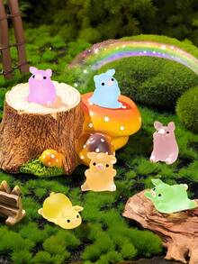 10/20 buc purceluși mini luminoși din rășină, strălucesc în întuneric roz, figurine de animale mici, ornament pentru grădină de zâne DIY, recipient de sticlă, decor pentru plante în ghiveci, meșteșuguri în micropeisaj, decorare de grădină, accesorii interioare auto, petrecere, cadou perfect de ziua de naștere