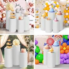 白色圆柱形底盖，氨纶圆柱形支架，适用于派对、婚礼或生日装饰 - 仅限圆柱形盖 - 白色 - 查看 6