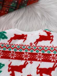 Girls' Warm Fleece Set, Christmas Reindeer Print, Suitable For Casual Daily Wear, Can Be Used As Holiday Gift