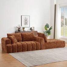 YOGLAD L-Shaped Sectional Sofa With Chaise, Boneless Sofa With Modern Minimalist Design, Chenille Fabric Luxury Modular Sofa Couch For Living Room, No Assembly Required, Convertible Sleeper Sofa Bed, Plush Sponge & Pocket Spring Support, Soft Cloud Couch, Apartment Furniture, Orange