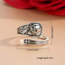 1 Pc  Retro Treble Human Skull Adjustable Ring - Silver - View 4