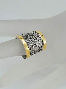 1 件几何镂空植物藤蔓双色宽戒指，时尚复古戒指适合男女，派对、聚会、日常佩戴，新款秋冬珠宝礼物 - 彩色 - 查看 5