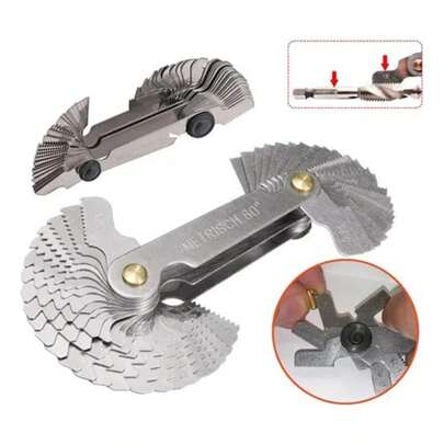 1 pieza herramienta de calibre de hilo, recuento de hilos 58 hojas, puede medir varias especificaciones de hilo comunes.