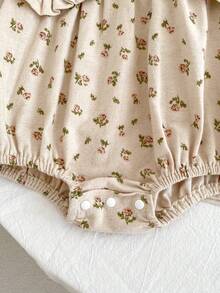 Lace Collar Printed Long Sleeve Bodysuit For Baby Girls, Sweet Style, Spring/Autumn