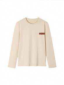 Áo thun tay dài cổ tròn in họa tiết sọc đỏ và xanh lá cây thời trang thu đông mới, thời trang và đa năng cho nữ - Màu be - Xem 6