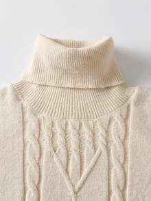 Tween Boys' Solid Color Cable Knit High Collar Sweater, School Style, Suitable For Spring, Autumn, Winter - Apricot - View 4