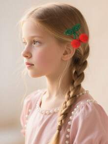 10/2 presilhas de cabelo de pelúcia vermelha em formato de cereja, acessórios de cabelo fofos e doces para meninas, adequados para adolescentes, estudantes, festas, presentes e uso diário - Multicolorido - Ver 3