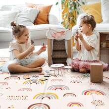 Baby Play Mat 79x71, Extra Large Baby Mat For Floor, Foldable Play XPE Foam Mat, Reversible Crawling Mat For Baby, Waterproof, Thick Playmats For Babies And Toddlers, Indoor & Outdoor Use - cầu vồng - Xem 6